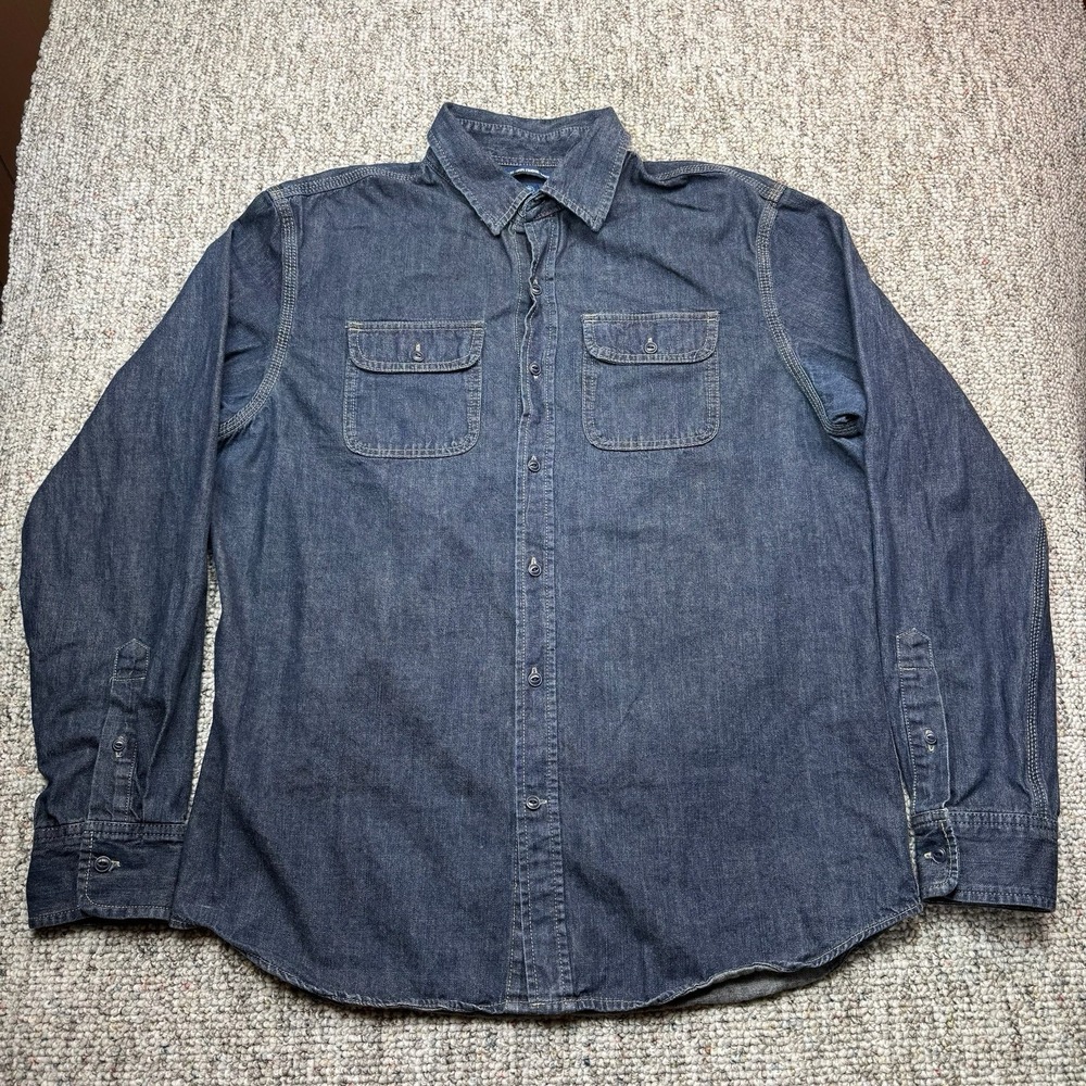 Old Navy Shirt Mens Large Regular Fit Chambray Button Up Blue